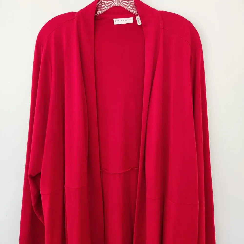 Susan Graver Cardigan Women's 2X Red Open Front Liquid Knit Classic Slinky Layer - Picture 2 of 13
